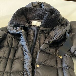 Tahari Black Puffer Coat with Textured Collar